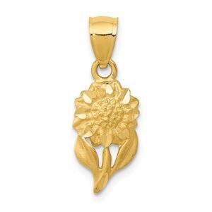 14k Yellow Gold Small Satin & Diamond Cut Sunflower Pendant, 8mm